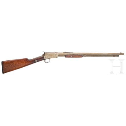 一支温彻斯特1906型滑动式步枪  
口径.22lr，编号227797，编号不符。枪管表面粗糙，长度