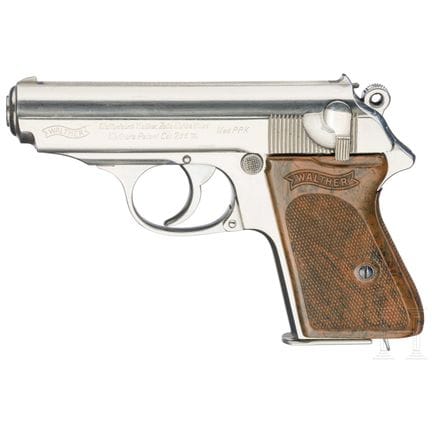 Un Walther (Zella-Mehlis) modèle PPK, nickelé  
ca