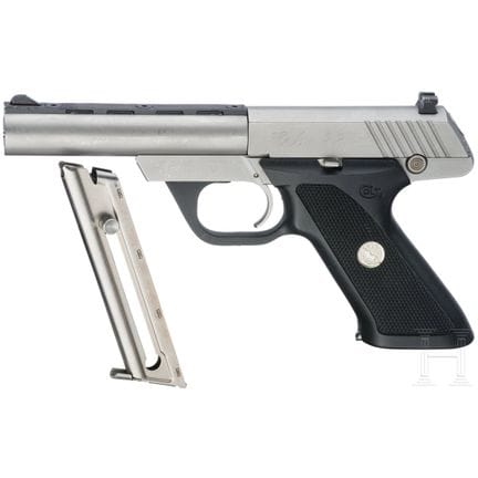 Un Colt 22, en acier inoxydable  
Calibre .22lr, n