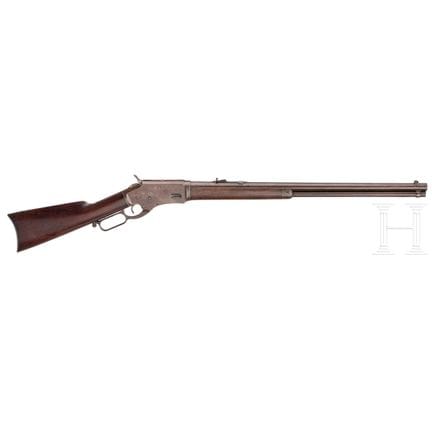 惠特尼1886型  
口径 .44-40WCF，编号 S152，粗糙枪管，长60厘米。弹簧式阶梯瞄准