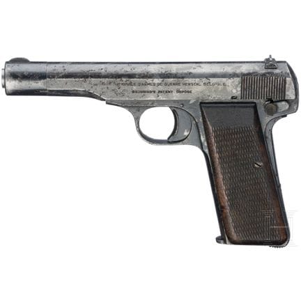 FN 1910/22型  
口径7.65毫米布朗宁，编号176591，编号一致。枪管几乎光亮如新，长