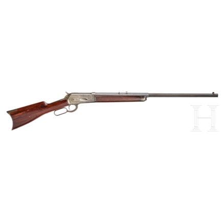 温彻斯特1886型步枪  
口径 .40-82WCF，编号 36141，八边形枪管逐渐过渡为圆形，表