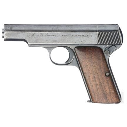 Un pistolet Rheinmetall  
Calibre 7,65 mm Browning