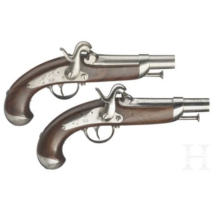 Two M 1842 percussion pistols for rural police, Tu