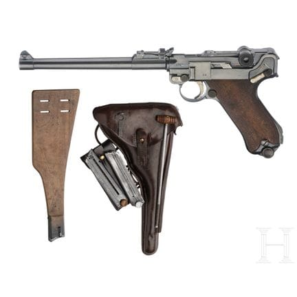 Una Luger da artiglieria della DWM, 1917, con calc