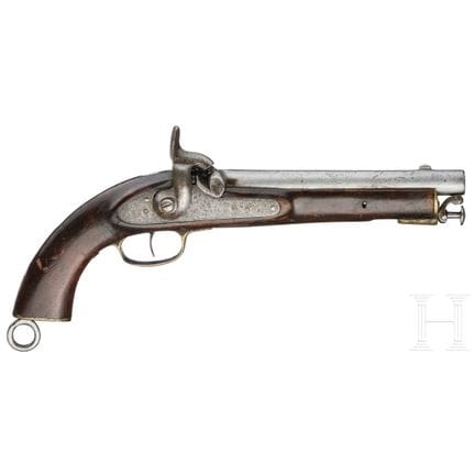 A percussion pistol, Model 1842, London  
Round ba