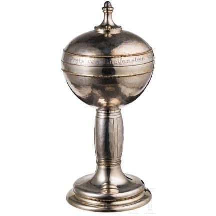 A German silver partial-gilt lidded trophy cup "Pr