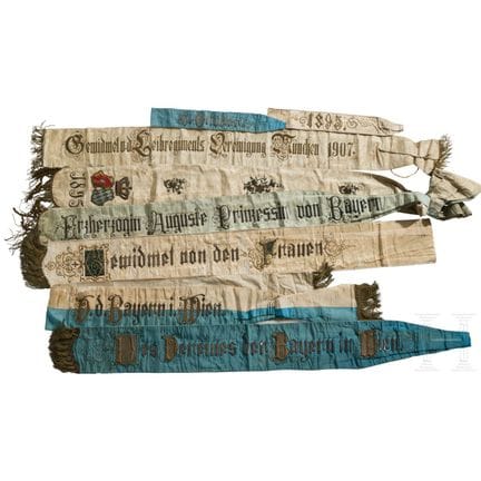 A collection of Bavarian flag ribbons, circa 1900 