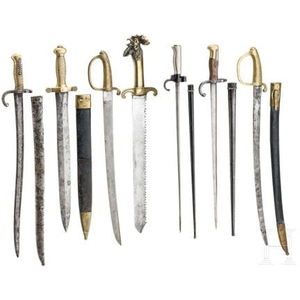 A collection of six edged weapons, mostly French, 