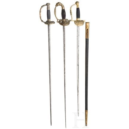 Three French-style swords for officers or official