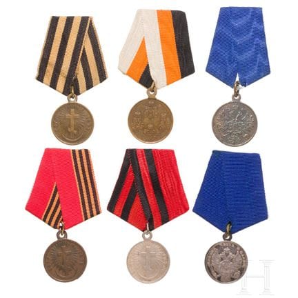 Ensemble de six médailles de campagne russes, data