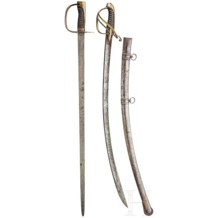 Two cavalry sabres, circa 1800  
Lange gerade Keil