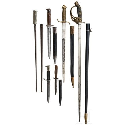 Six edged weapons, mostly German, 19th/20th centur