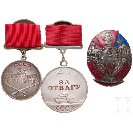 Trois décorations soviétiques, Union soviétique, à
