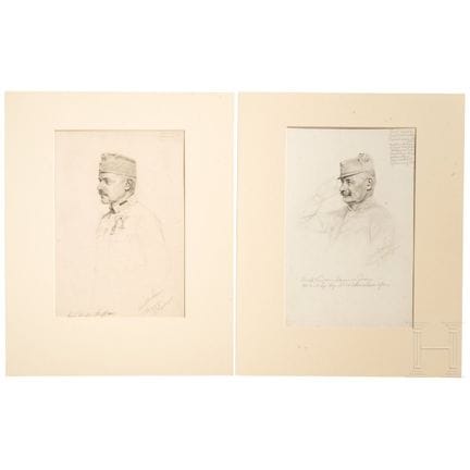 理查德·贝诺·亚当（1873—1937），两幅军官肖像，创作于1915年  
纸本铅笔画，右下角署名