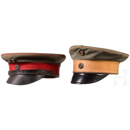 Two field-grey visor caps for officers, circa 1914