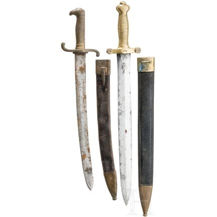 A Prussian M 1864 U/M bayonet and a French M 1831 