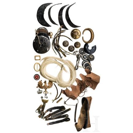A collection of replacement parts for spiked helme