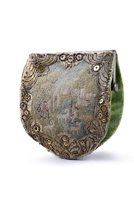 Portamonete ricamato in stile cinese, 1730 circa, 