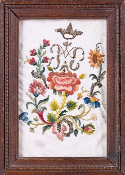 Quadro ricamato, epoca della Restaurazione, con mo