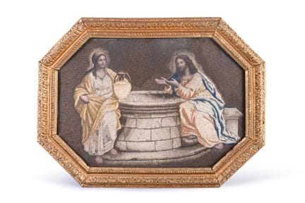 Cristo e la Samaritana, quadro ricamato, epoca
di 