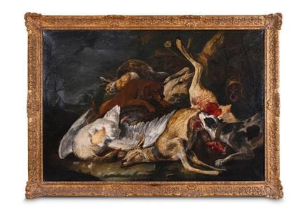 17世纪佛兰德画派，弗兰斯·斯奈德斯（1579-1657）的追随者 《猎物静物画》 布面油画（重新裱