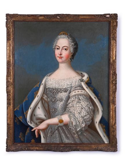 法国画派，约1745年 法国王储妃玛丽-特蕾莎肖像 布面油画 高81厘米 - 宽65厘米

玛丽-特