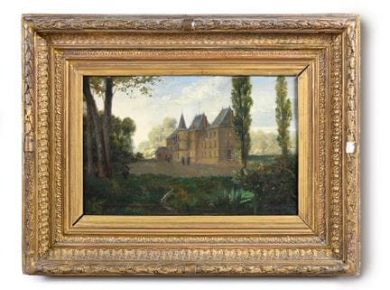 亨利·哈皮尼（Henri HARPIGNIES，1819-1916） 归因于《出发去打猎》 木板油画