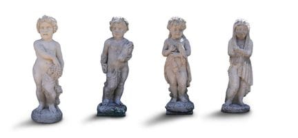 19世纪末风格 作品《四季》 四尊石雕儿童组雕 高：约100厘米（有磨损、缺损及修复痕迹） 按描述出