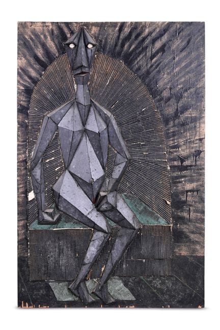 皮埃尔·贝滕库尔（1917-2006）《人物》高浮雕，混合媒介，木板画； 左下角及背面镌有“PB85