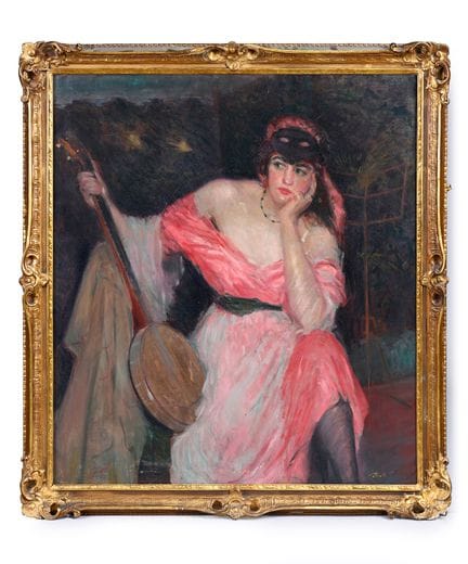 让·罗什·科隆（1894-1951）《化装舞会上的女乐师》 右下角签名“Collon R” 高：10