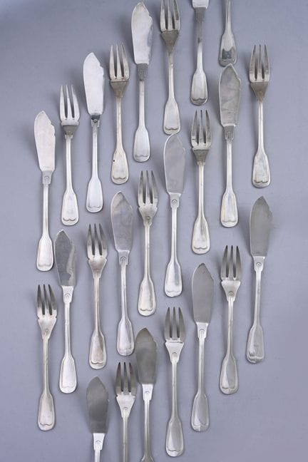 Set aus 12 Fischbesteckteilen aus 1er-Feinsilber (