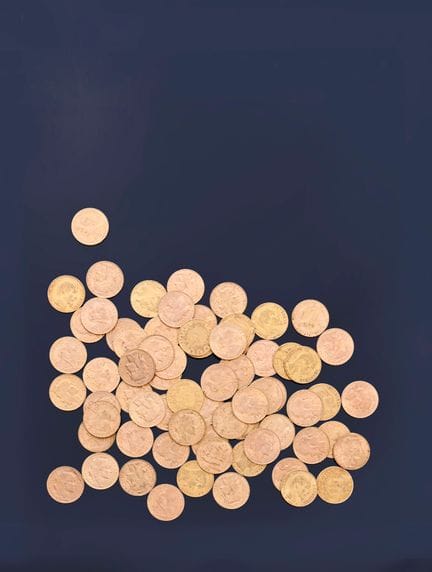 70 Münzen zu 20 Francs aus 900er Gelbgold, aus den