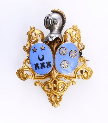 Chatelaine-Brosche aus 750er Gelbgold mit den Wapp