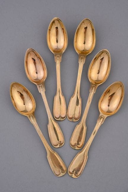 Set aus 6 Teelöffeln aus Vermeil im „Double-Filets