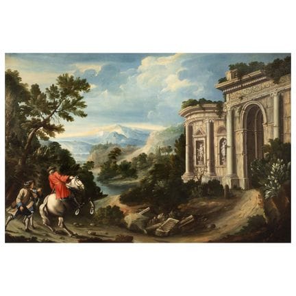 Escuela toscana, siglo XVIII
PAISAJE CON RUINAS Y 