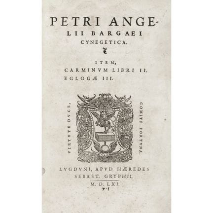 Angeli, Pietro. Cynegetica. Lyon, Grifo, 1561. Eje