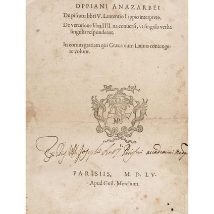 Oppiano de Corycos. De Piscatu, libros V. De Venat