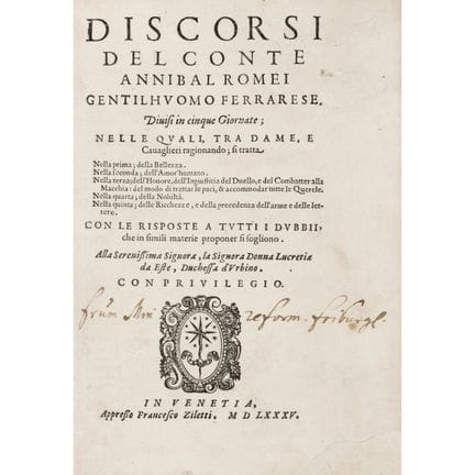 [Ferrara] Romei, Annibale. Discorsi. Venice, Zilet