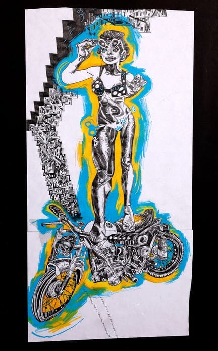 MARTOZ, nacido en 1990. 
Chica en moto. 
Técnica m
