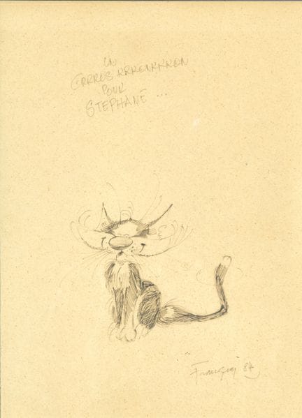 FRANQUIN (1924-1997). 
Dedicatoria con un gato «un