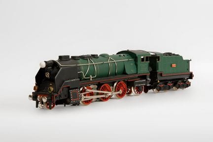 "Santa Fe" model electric locomotive and coal car;