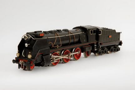"Santa Fe" model electric locomotive and coal car;