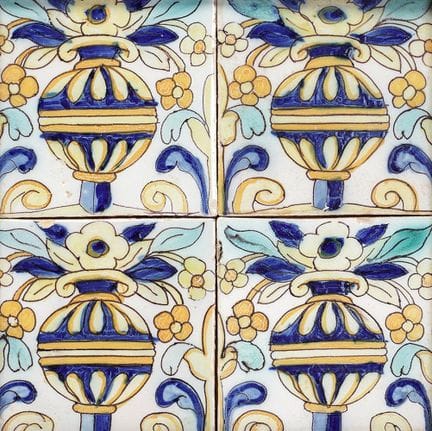 Ceiling tile four Talavera tiles, nineteenth centu