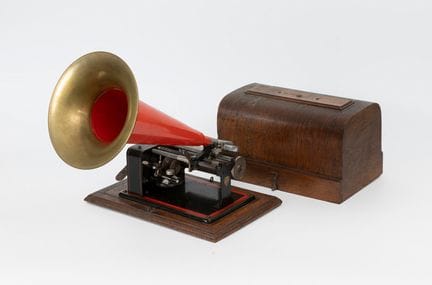 French phonograph ca. 1900.

Wood and painted meta