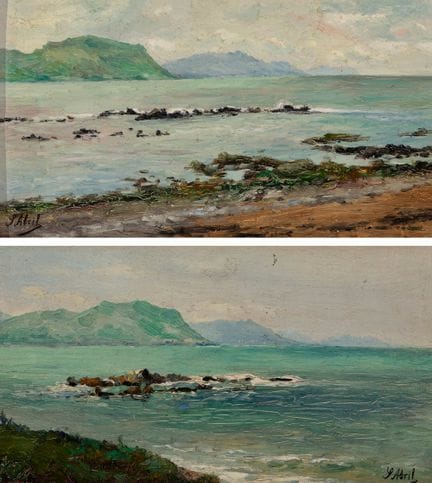 萨尔瓦多·阿布里尔·伊·布拉斯科（瓦伦西亚，1862–1924）。

《海景》。

木板油画一对。
