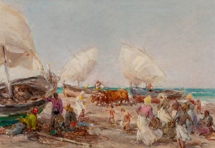 罗伯托·多明戈·法奥拉（巴黎，1883年—马德里，1956年）。

《收网》。

布面油画。

署名