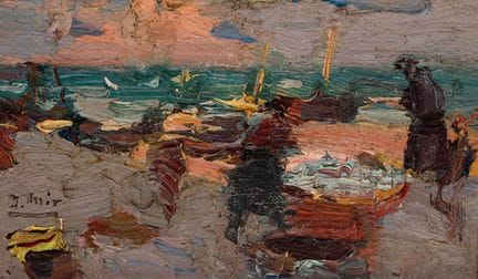 JOAQUIM MIR TRINXET（巴塞罗那，1873 - 1940 年）。

"有渔民的海滩
