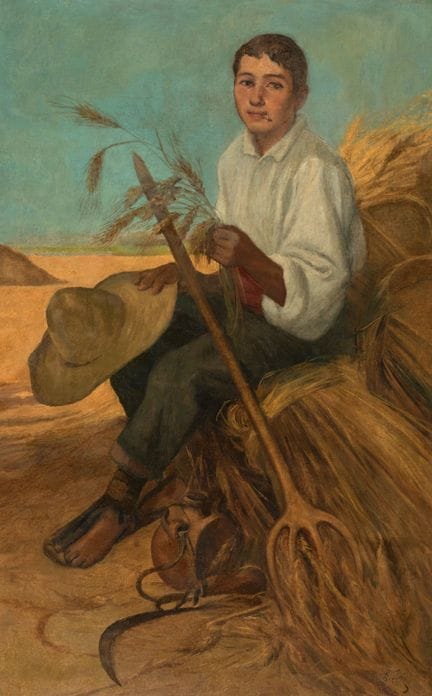 西班牙画派，19世纪。

《收割者》。

布面油画。

署名已无法辨认。

尺寸：100 × 63 