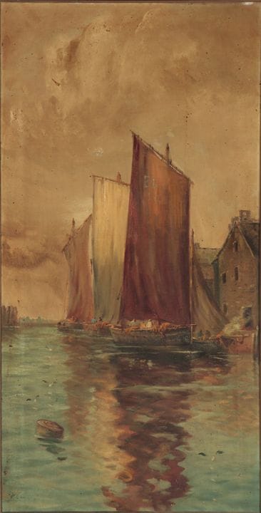 19th-century Spanish school.

“Port.”

Oil on canv